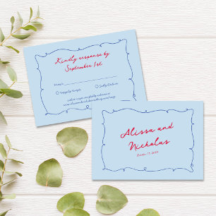 Whimsical Colourful Wavy Border & Script Wedding RSVP Card