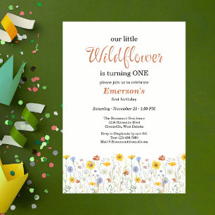 Whimsical Colourful Wildflower 1st Birthday Party Invitation