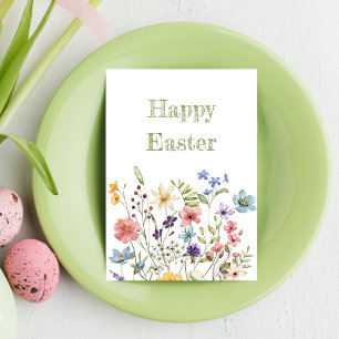 Whimsical Colourful Wildflower Bloom Happy Easter Holiday Card