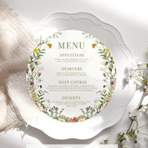 Whimsical colourful wildflower Menu Card For Plate