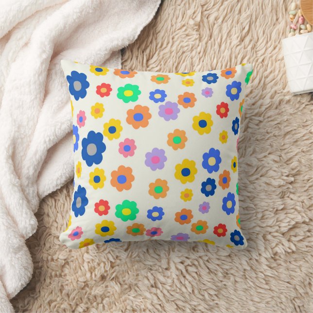 Whimsical Colourful Y2K Floral Retro Cheerful Cushion (Blanket)