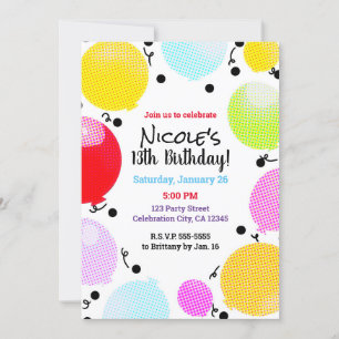 Whimsical Comic Style Balloons Birthday Party Invitation