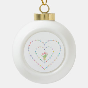 Whimsical Concentric Star Heart Frame Ceramic Ball Christmas Ornament