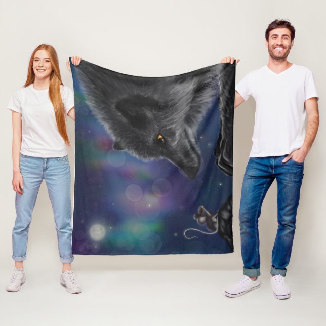 Whimsical Conversation: Wolf and Mouse Fleece Blanket (In Situ)