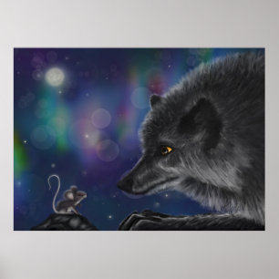 Whimsical Conversation: Wolf and Mouse Poster