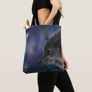 Whimsical Conversation: Wolf and Mouse Tote Bag