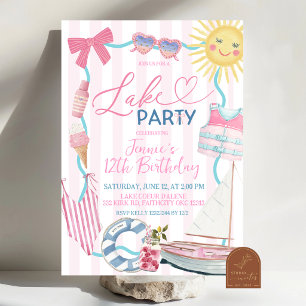 Whimsical Coquette Bow Girl Lake Party Invitation