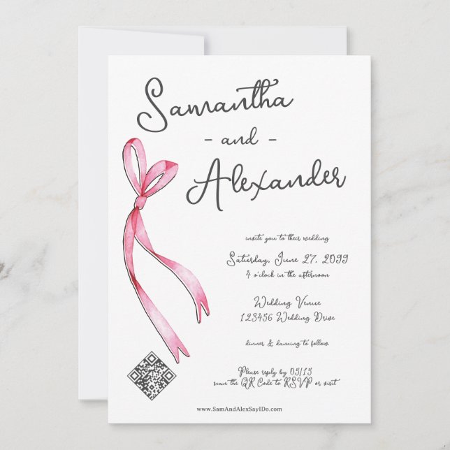 Whimsical Coquette Bow Glam Monogram Wedding Invitation (Front)