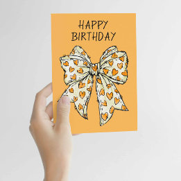 Whimsical Coquette Bow Heart Orange Any Occasion  Card