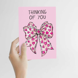 Whimsical Coquette Bow Heart Pink Any Occasion Card