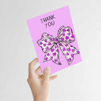 Whimsical Coquette Bow Heart Purple Any Occasion  Card