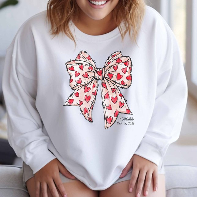 Whimsical Coquette Bow Heart Red and White Sweatshirt (Creator Uploaded)