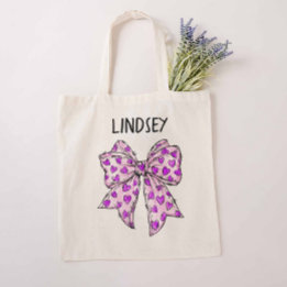 Whimsical Coquette Bow Lavender and Purple Hearts Tote Bag