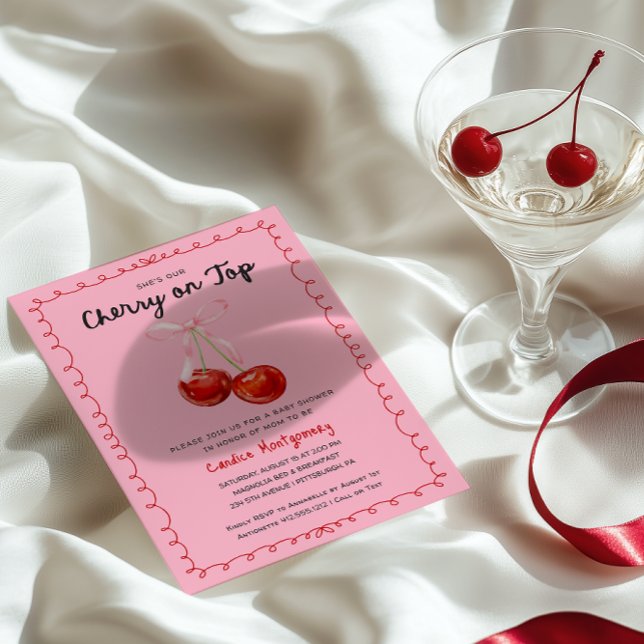 Whimsical Coquette Cherry on Top Baby Shower  Invitation (Cherry on Top Whimsical Baby Shower Invitation )
