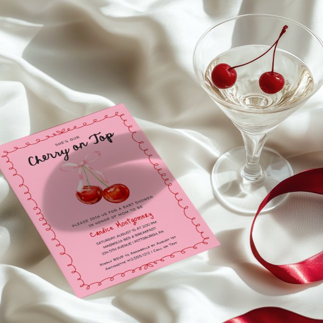 Whimsical Coquette Cherry on Top Baby Shower  Postcard (Creator Uploaded)