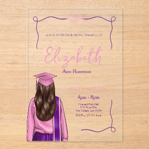 Whimsical Coquette Girl Graduation Party  Acrylic Invitations
