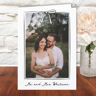 Whimsical Coquette Handwritten Bow Wedding Thank You Card