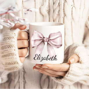 Whimsical coquette pink bow Personalised Name Coffee Mug