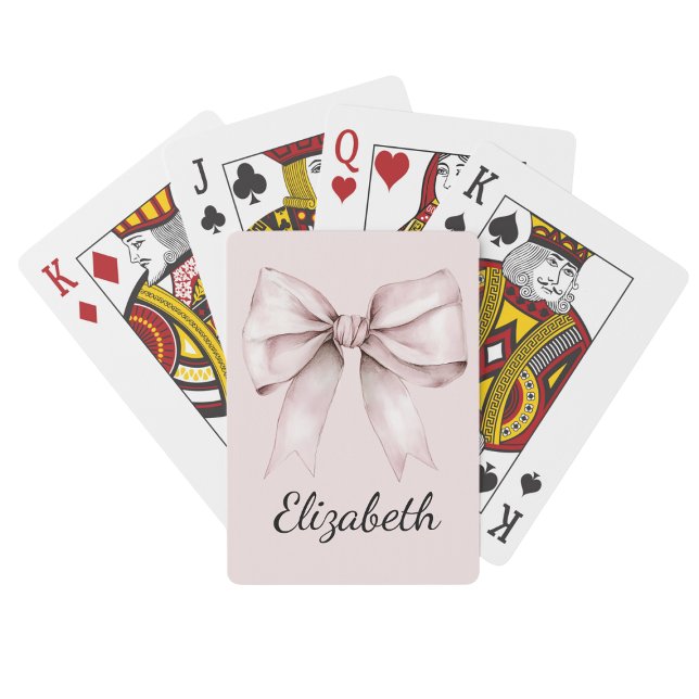 Whimsical coquette pink bow Personalised Name  Playing Cards (Creator Uploaded)