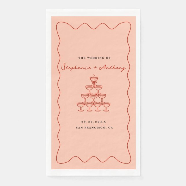 Whimsical Coral and Cherry Red Champagne Wedding Napkin (Front)