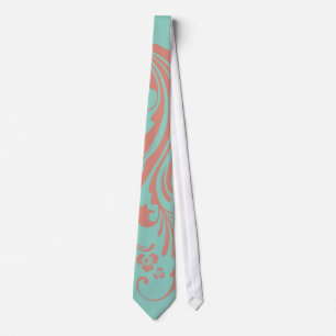Whimsical Coral and Mint Chic floral Tie