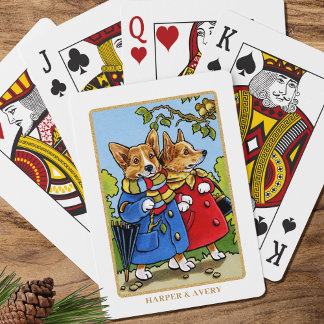 Whimsical Corgi Dog Illustration Custom Playing Cards