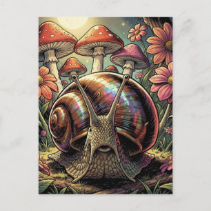 Whimsical Cosmic Snail & Mushroom Garden Postcard