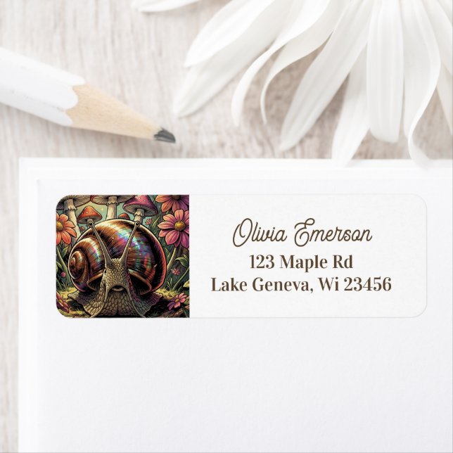 Whimsical Cosmic Snail & Mushroom Garden   Return Address Label (Insitu)