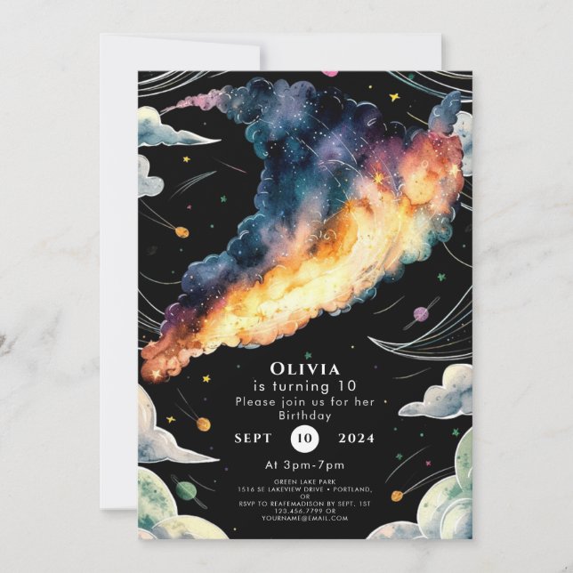 Whimsical Cosmic Space Birthday Invitation (Front)