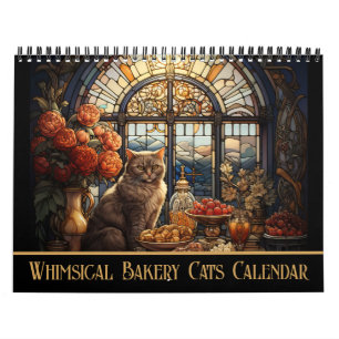 Whimsical Cosy Bakery Cats Stained Glass Calendar