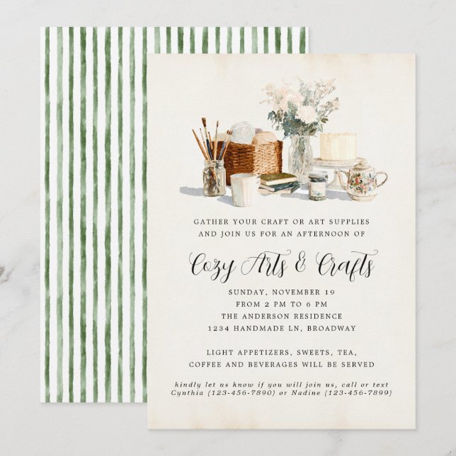 Whimsical Cosy Crafting Party Arts Tea Party Invitation (Front/Back)