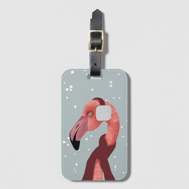 Whimsical Cosy Winter Flamingo With Scarf  Luggage Tag (Front Vertical)