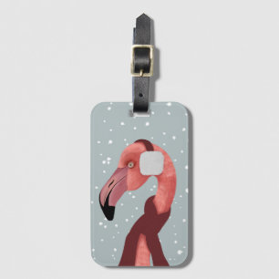 Whimsical Cosy Winter Flamingo With Scarf Luggage Tag