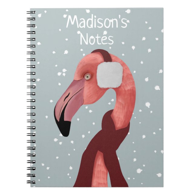 Whimsical Cosy Winter Flamingo With Scarf  Notebook (Front)