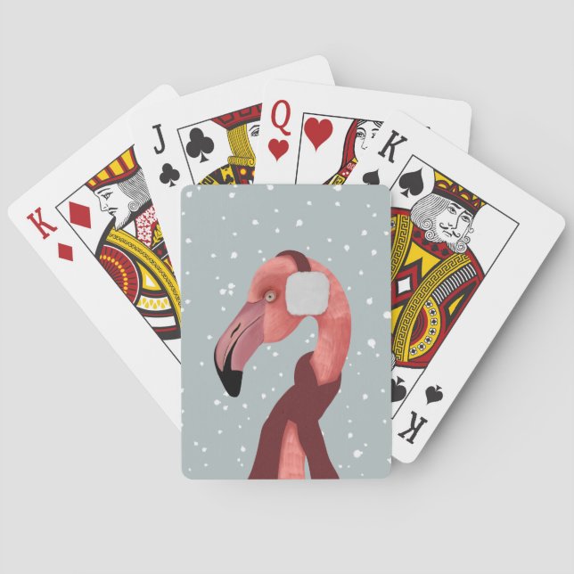 Whimsical Cosy Winter Flamingo With Scarf  Playing Cards (Back)