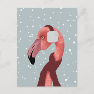 Whimsical Cosy Winter Flamingo With Scarf  Postcard