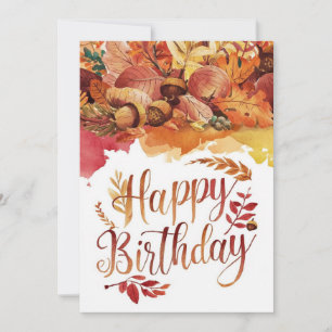 Whimsical Cosy Woodland Autumn Fall Happy Birthday Card