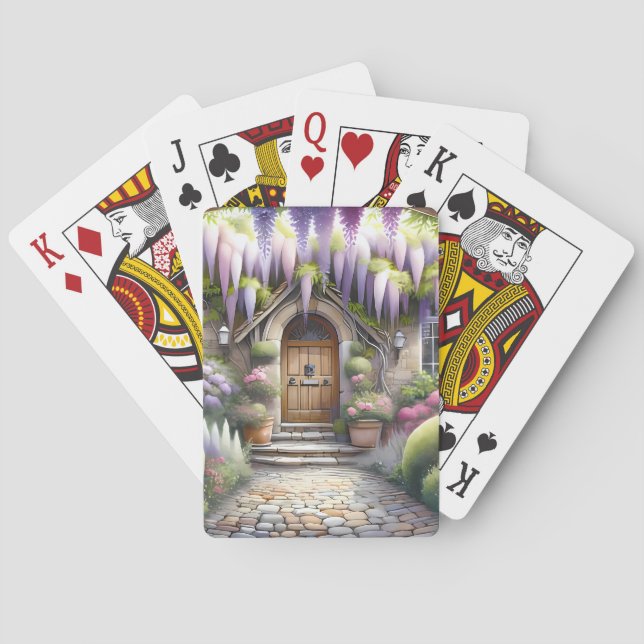 Whimsical Cottage Garden Pathway Playing Cards (Back)