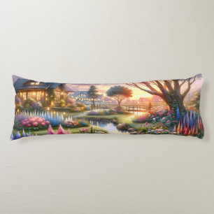Whimsical Cottage Garden Sunset Body Cushion
