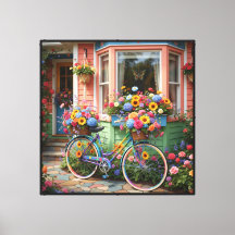 Whimsical Cottage Garden with Floral Bicycle