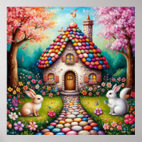 Whimsical Cottage With Rabbits