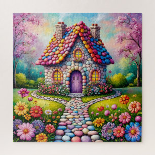 Whimsical Cottage With Vibrant Flower Garden Jigsaw Puzzle