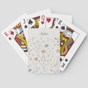 Whimsical Cottagecore Beige Monogram Name Floral Playing Cards