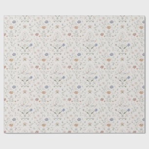 Whimsical Cottagecore Beige Watercolor Floral Wrapping Paper