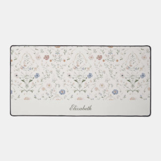 Whimsical Cottagecore Beige Watercolor Wildflower Desk Mat