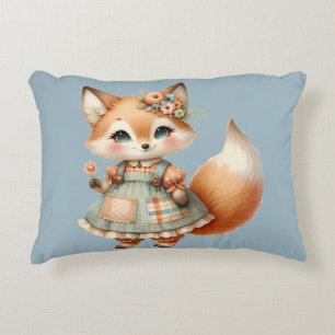Whimsical Cottagecore Floral Pastel Fox Decorative Cushion