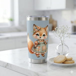Whimsical Cottagecore Floral Pastel Fox  Insulated Tumbler