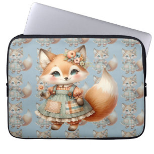 Whimsical Cottagecore Floral Pastel Fox Laptop Sleeve