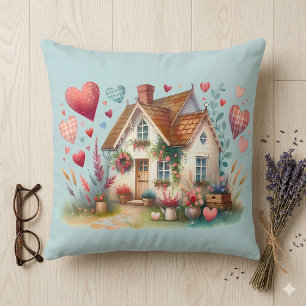 Whimsical Cottagecore Heart House Art Cushion