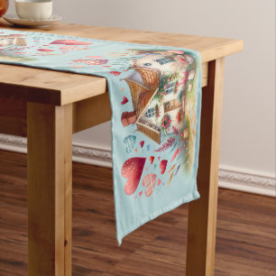Whimsical Cottagecore Heart House Art Medium Table Runner
